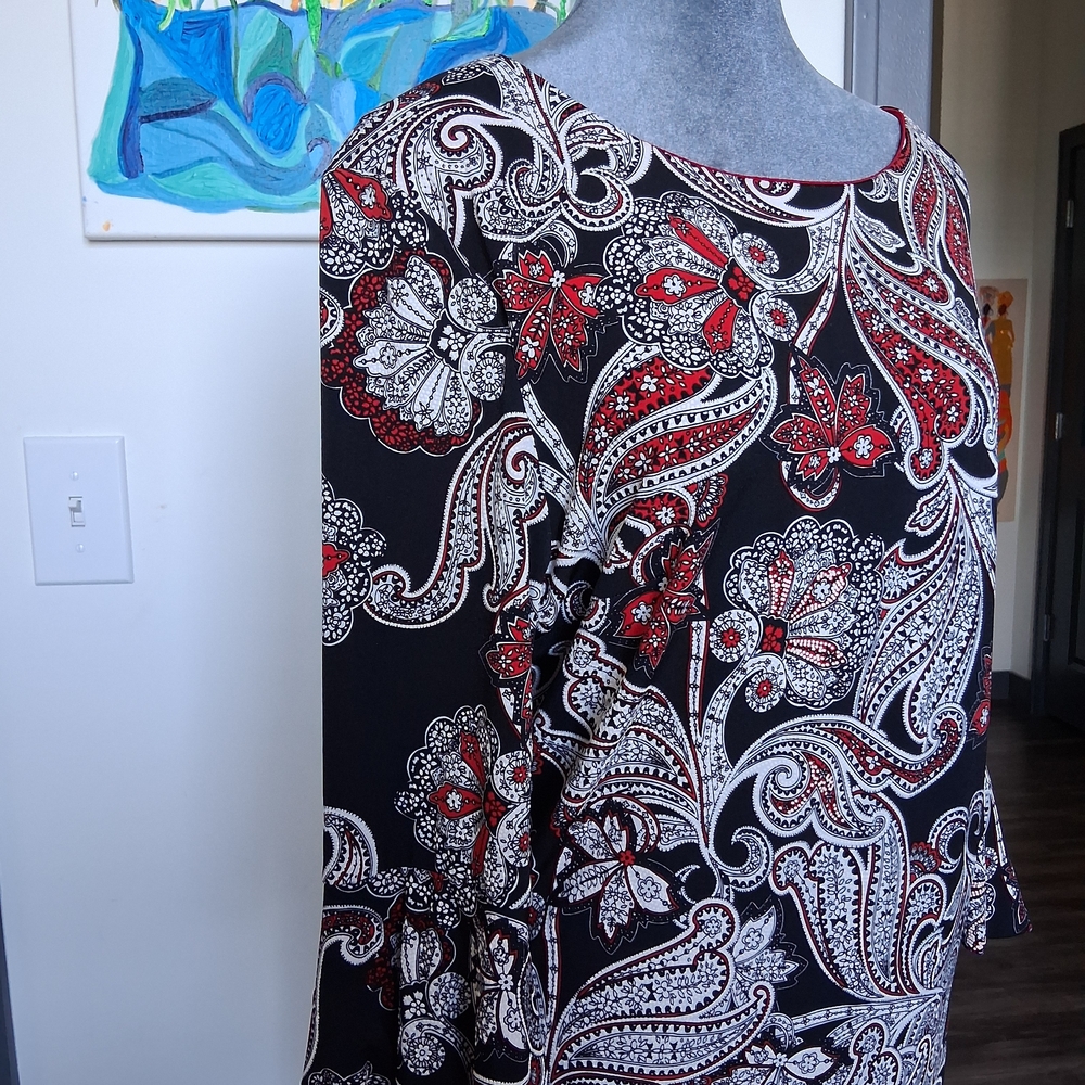 Liz Claiborne Black and Red Floral Paisley Midi Dress